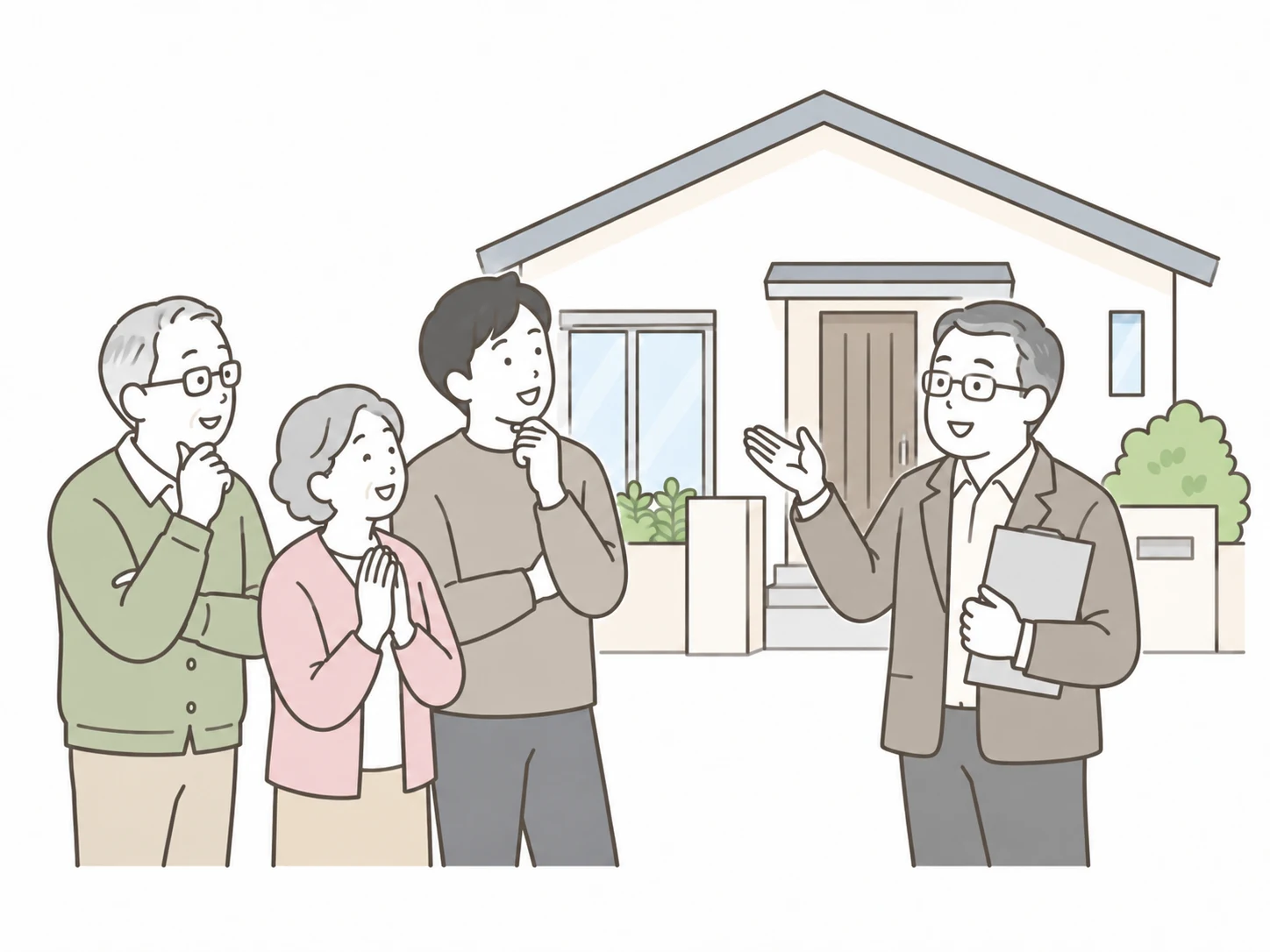 家族と担当者が相談するイラスト